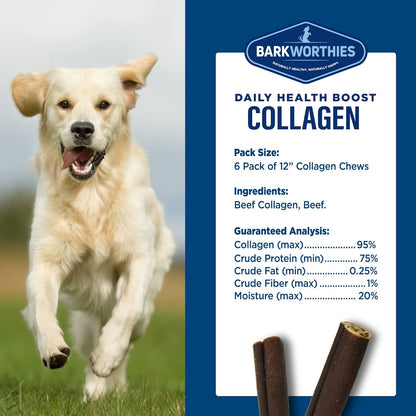 Barkworthies Plain Collagen Sticks - 12 Inch 6 Count (Pack of 1) - Long-Lasting, Single Ingredient