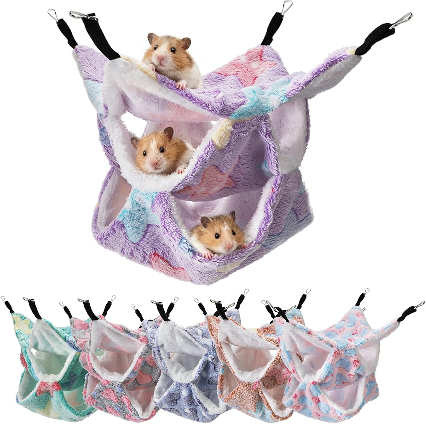 6 Pieces Rat Hammocks for Cage, 3 Layer Guinea Pig Hideout Bed, Ferret Hammocks Soft Hamster, Playing Sleeping Accessory for Small Animal Chinchilla Squirrel