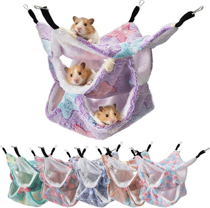 6 Pieces Rat Hammocks for Cage, 3 Layer Guinea Pig Hideout Bed, Ferret Hammocks Soft Hamster, Playing Sleeping Accessory for Small Animal Chinchilla Squirrel