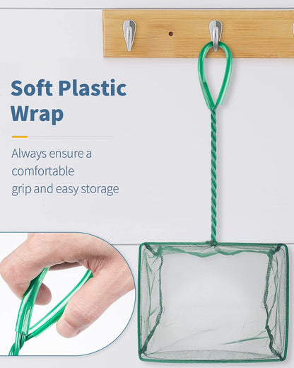 Pawfly Aquarium Fish Net with Braided Metal Handle Square Net with Soft Fine Mesh Sludge Food Residue Wastes Skimming Cleaning Net for Fish Tanks Small Koi Ponds and Pools