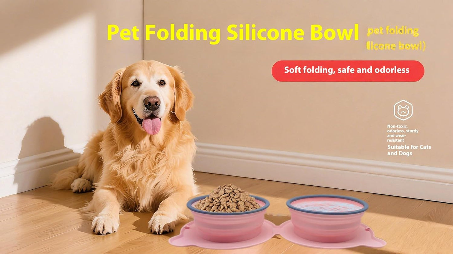 Portable Collapsible Dog Bowl, 2-in-1 Double-Sided Slow Feed Pet Dish with Non-Slip Base & Carabiner, for Hiking, Camping, Travel (Gray)