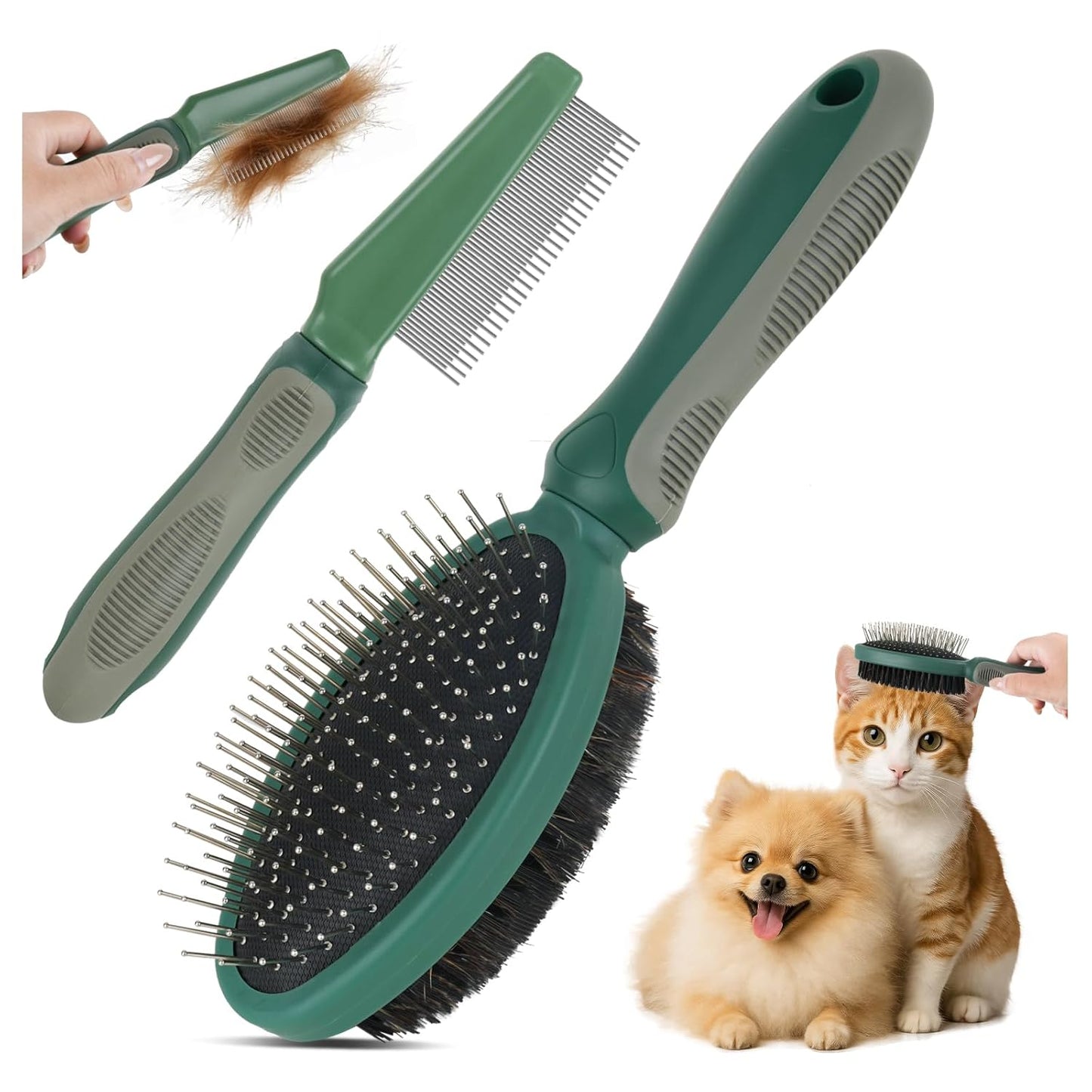 2PCS Pet Grooming and Deshedding Tools, 2-In-1 Double-Sided Cat Brush for Shedding and Bathing, Dogs & Cats Shedding Comb for Long and Short Haired Dogs Cats