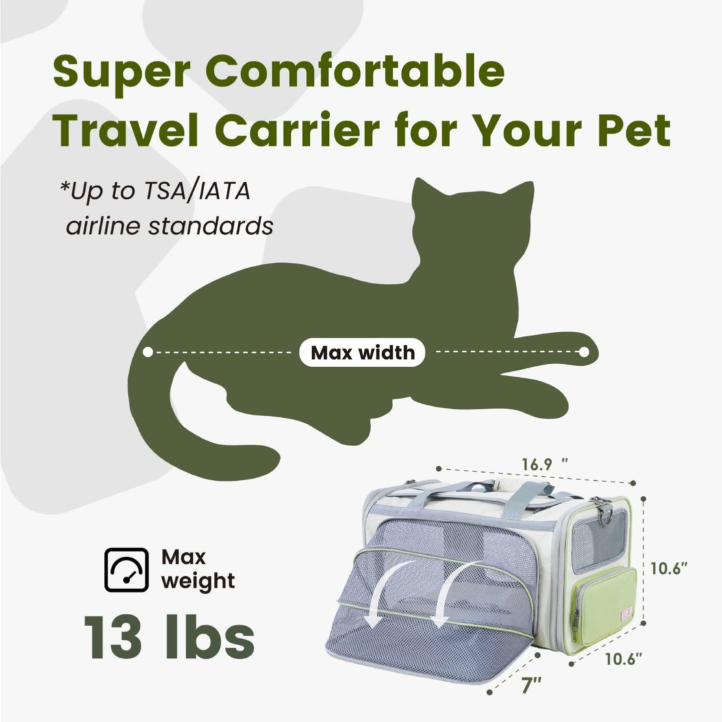 Cat Carrier with ID Tag and Double Stainless Steel Bowls(12 oz)