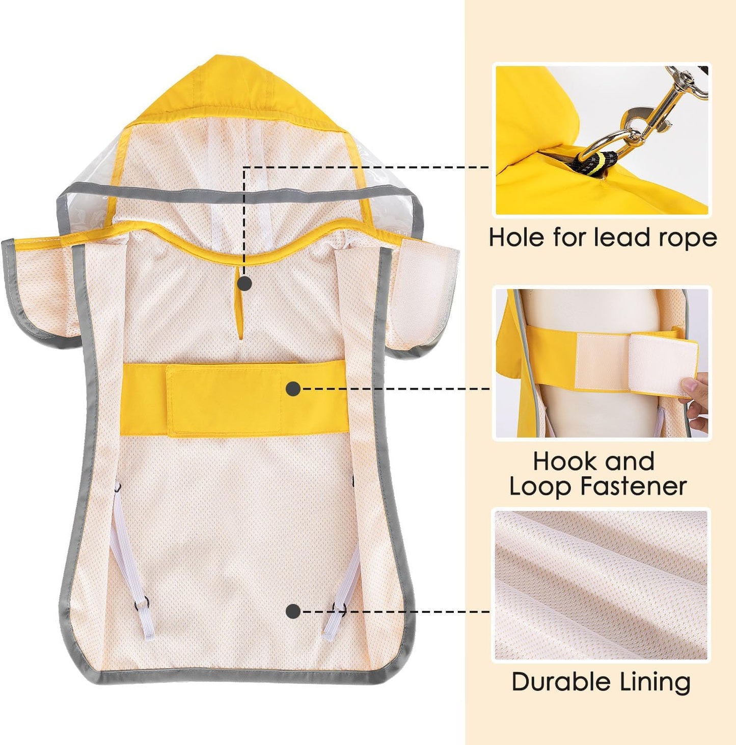 Lukovee Dog Raincoat, Adjustable Dog Rain Jacket with Clear Hooded Double Layer for Large Medium Small Dogs Puppies, Waterproof Rain Coat Poncho with Reflective Storage Pocket & Rim (Yellow,M)