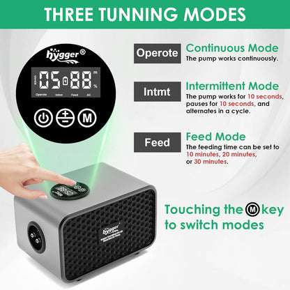 hygger Rechargeable Battery Powered Aquarium Air Pump with Large Capacity, Quite Fish Tank Air Pump with LED Display, Adjustable Mode/Flow, Fish Tank Bubbler Aerator for Power Outages and Fishing