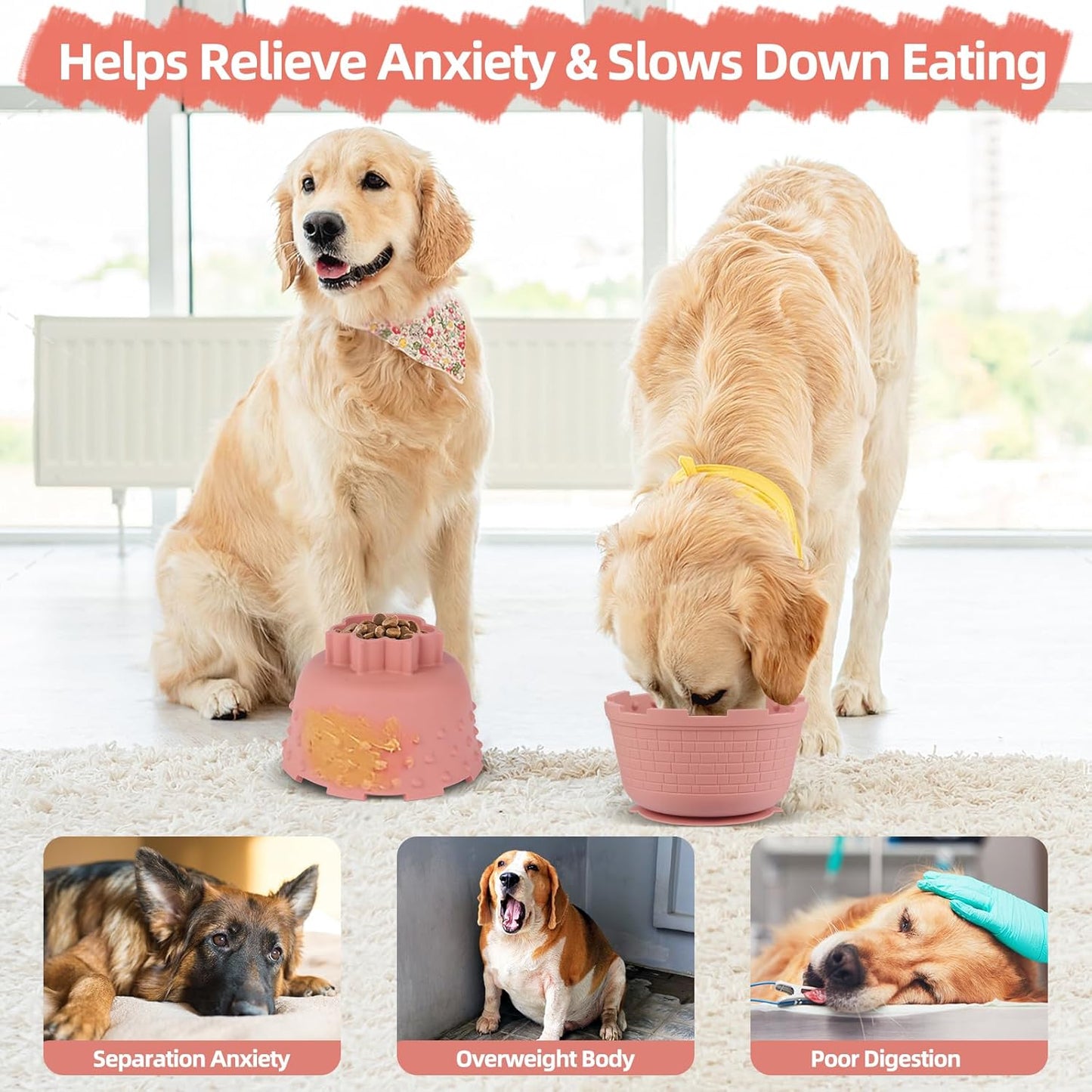 Dog Slow Feeder Lick Bowl-Anxiety Relief Dog Licking Mat Treat Dispenser with Bottom Suction for Small Medium and Large Breed Dogs, BPA Free Silicone