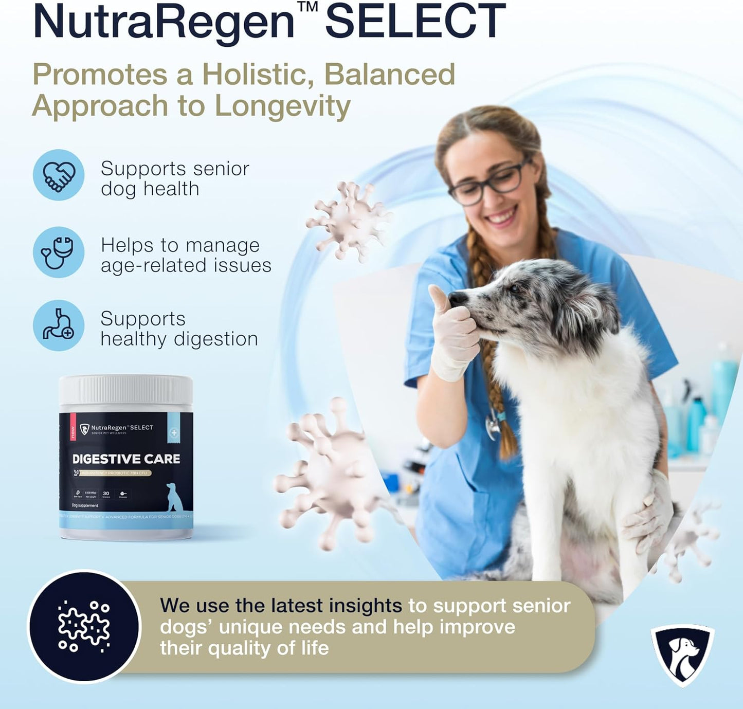 Select Digestive Senior Dog Probiotic Powder 30 Servings | Beef Flavored Dog Probiotics for Digestive Health, Supports Gut Health, Scratching, Itchy & Dry Skin, Allergies 2.1 Oz | 7 Bn CFU