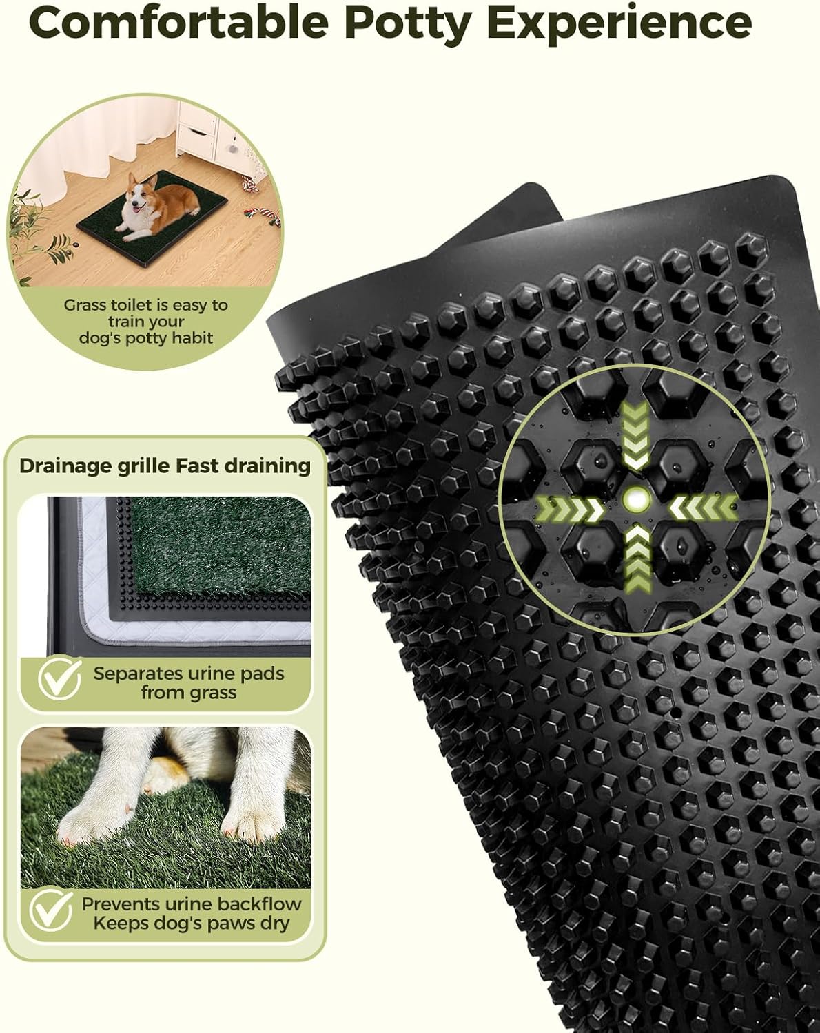 Dog Grass Pad with Tray, 25"x20" Grass Pad for Dogs Potty with 2pcs Artificial Grass, Indoor Dog Litter Box for Balcony Apartment, Realistic, Washable, Less Odor