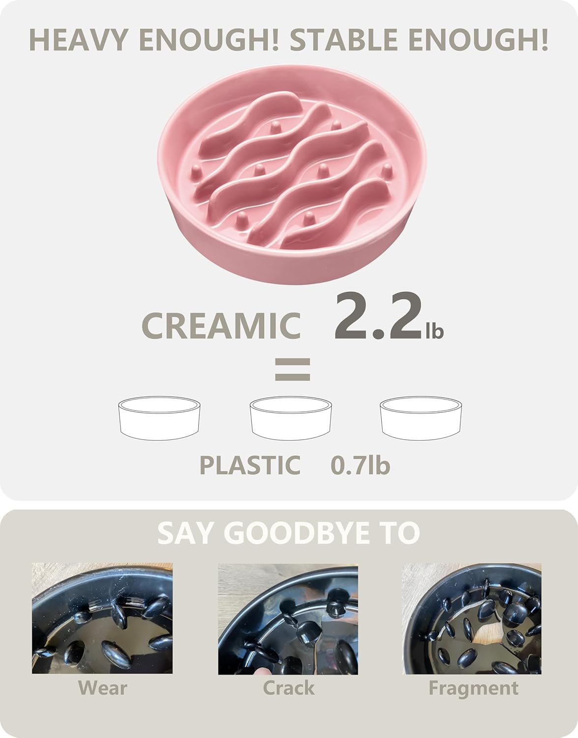 Ceramic Slow Feeder Dog Bowls Elevated, 2.0 Cups Dog Slow Feeder for Medium and Large Dogs, 30oz, 8in, Salmon Pink