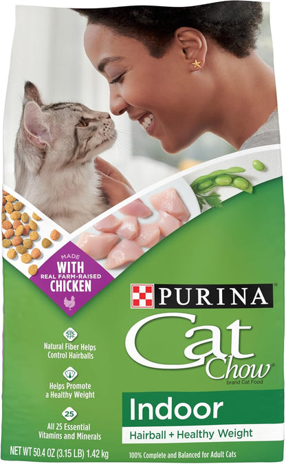 Purina Cat Chow Indoor Healthy Weight and Hairball Dry Cat Food With Chicken - (Pack of 4) 3.15 lb. Bags
