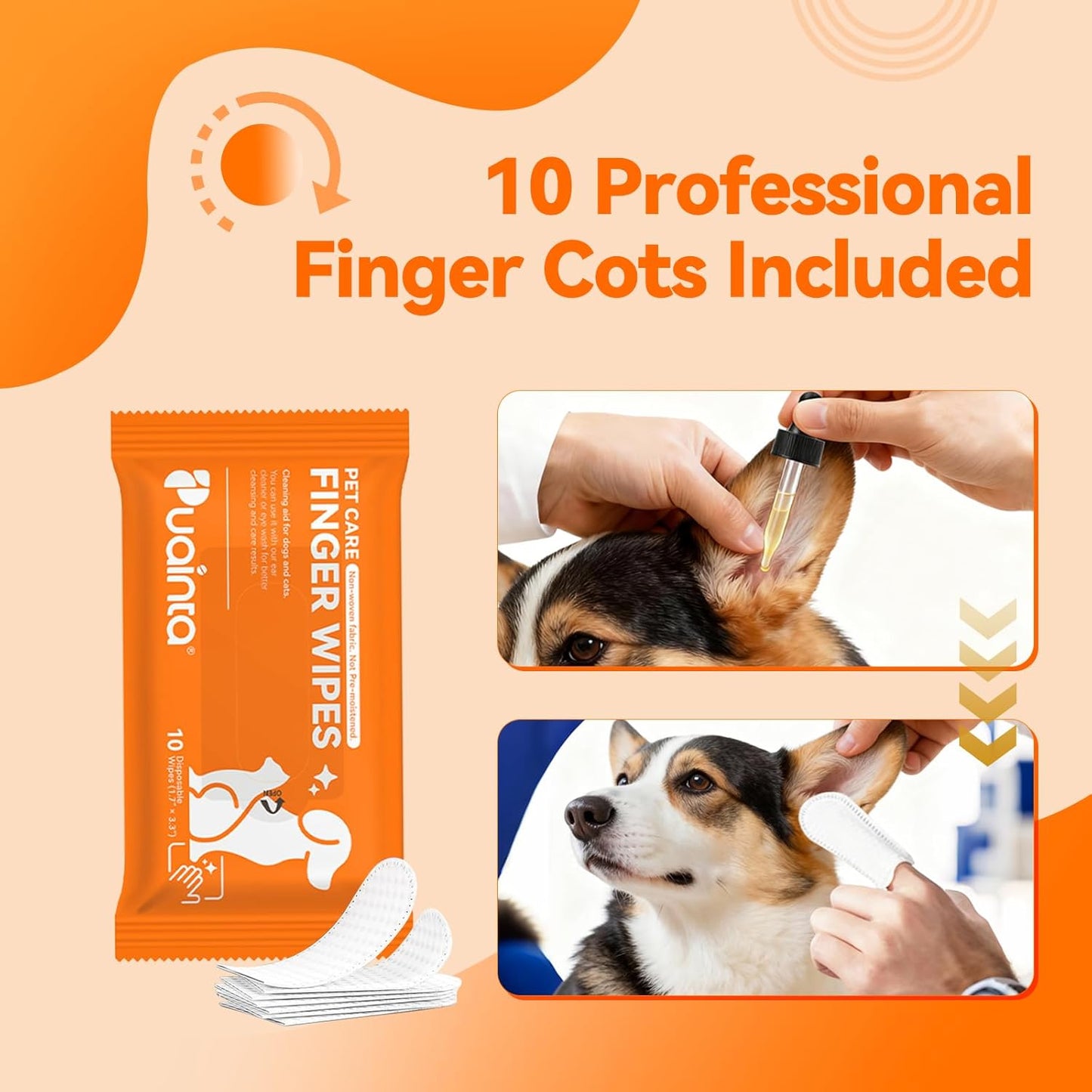 Dog Ear Drops with Finger Cots, Natural Dog Ear Cleaner and Infection Treatment, Quantum Silver Dog Ear Cleaning Solution for Itching, Irritation & Wax Build-Up,1oz