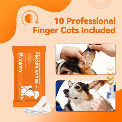 Dog Ear Drops with Finger Cots, Natural Dog Ear Cleaner and Infection Treatment, Quantum Silver Dog Ear Cleaning Solution for Itching, Irritation & Wax Build-Up,1oz