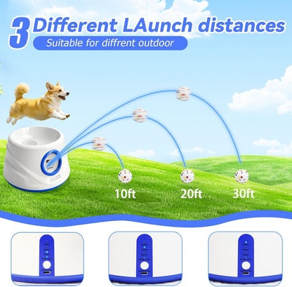 Automatic Ball Launcher for Dogs with 8 Balls - Adjustable Distance up to 50ft,Charger, Whistle & Storage Bag - Interactive Fetch Machine Toy for Indoor Outdoor Play, for Medium Large Breed Dogs.