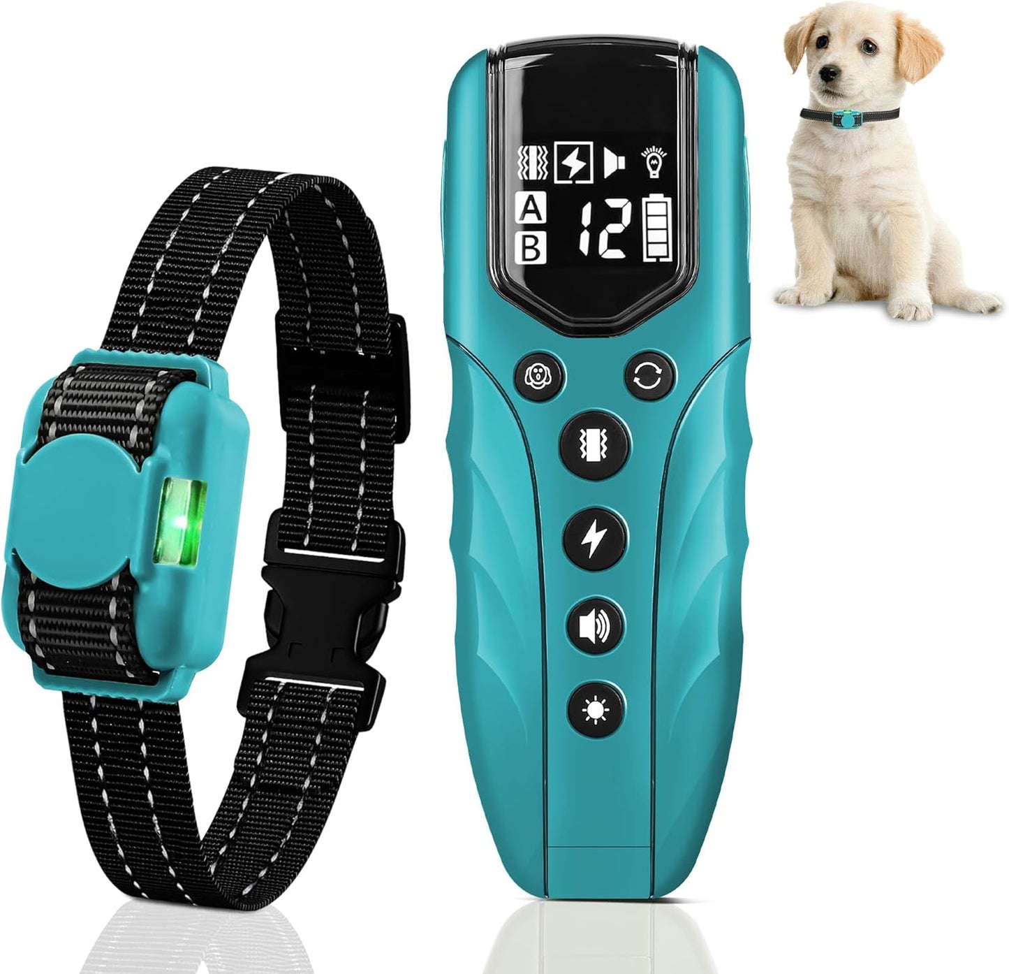 Tiniest Small Dog Shock Collar, Lightest Dog Training Collar with 2000ft Remote, Tailored for Small Dogs 5-15lbs & Medium Large Dogs, Beep, Vibrate, Shock, Lighting, Waterproof, Rechargeable，Cyan