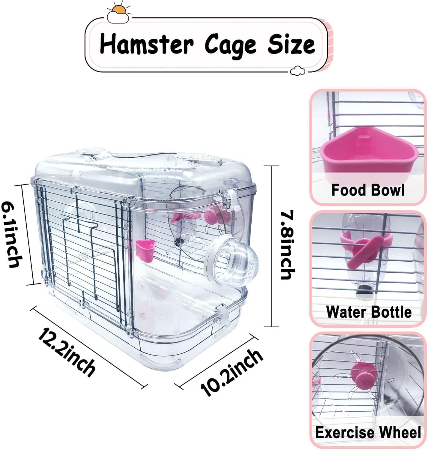 Kathson Small Animal Carry Cage for Hamsters, Gerbils, Mice - Transparent, Portable, Convenient
