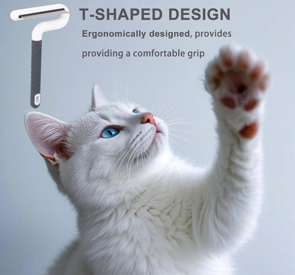 Flea Comb, Stainless Steel Shedding Brush with Rounded Teeth, Multifunctional Pet Grooming Brush with Rubber Handle, T Shaped Tick Comb, Grooming Brush for Remove Anti Fleas Eggs, Grey