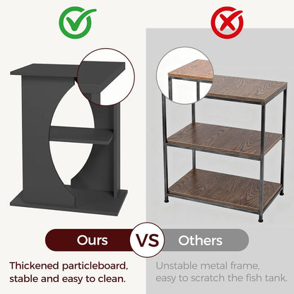 10 Gallon Fish Tank Stand, Wooden Aquarium Stand with 3-Tier Storage Shelves, Heavy Duty Turtle Reptile Terrarium Tank Stand for Home Office, 23.6" L x 11.8" W x 29.9" H, Black FTBK7601