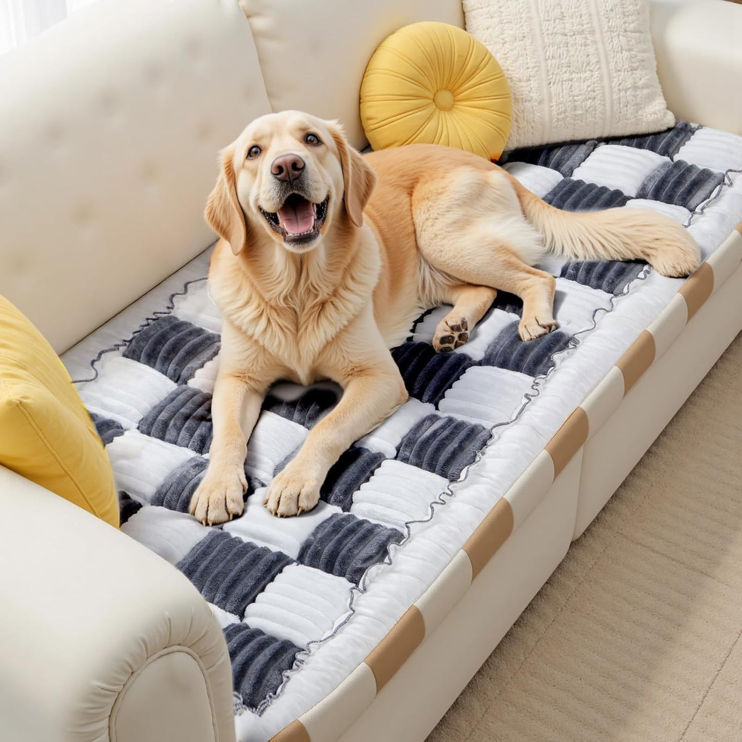 Back Seat Pet Bed Mat, Dog Car Bed for Large Dogs, Deluxe Plush Travel Beds with Anti-Slip Bottom, Custom Fit for Backseat Extenders and Seat Covers (Gray+White)