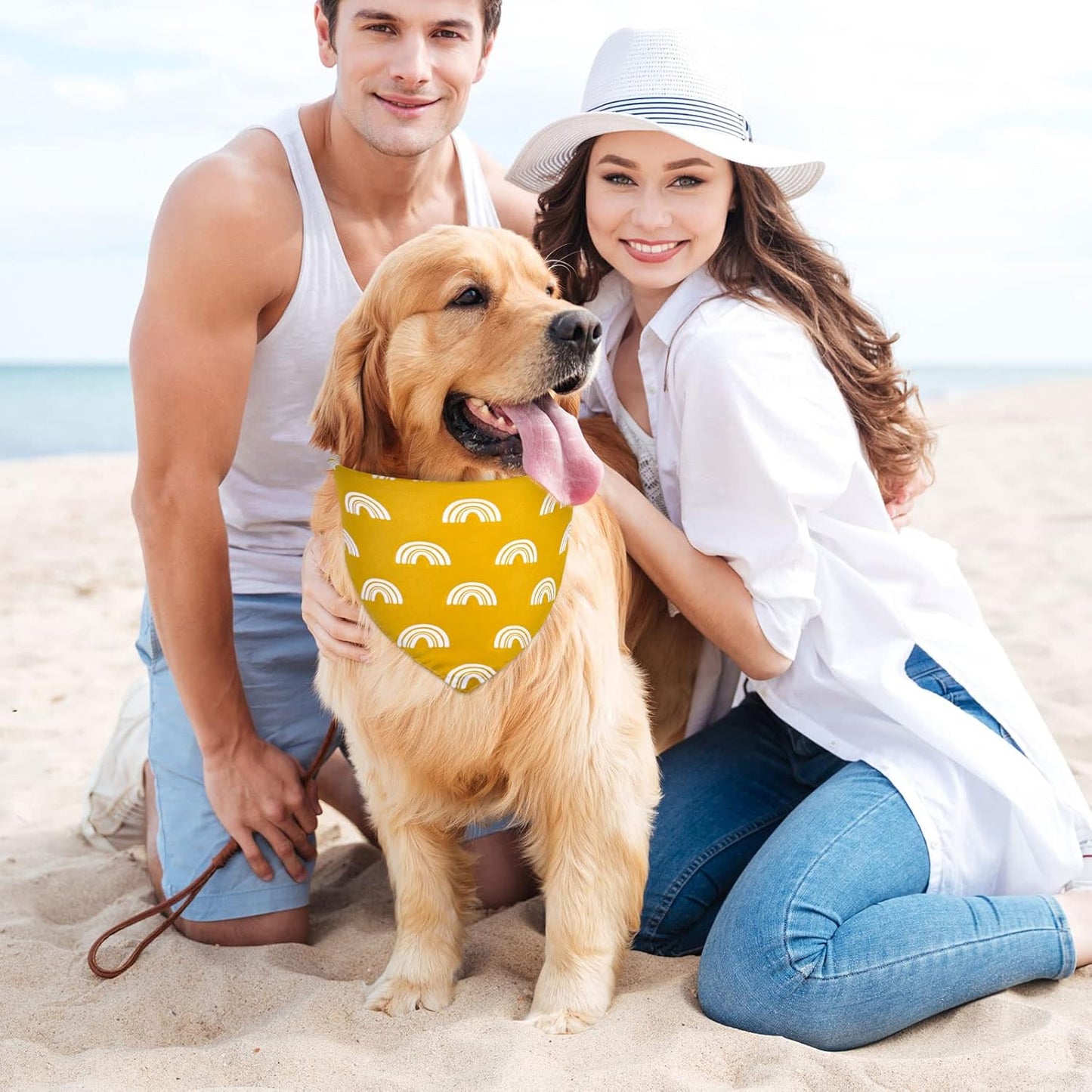 Whaline 4 Pieces Boho Pet Bandanas Rainbow Dog Scarf Washable Yellow Green Red Pet Neckerchief Triangle Dog Bibs Assortment Puppy Kerchief Accessories for Pet Costume Supply