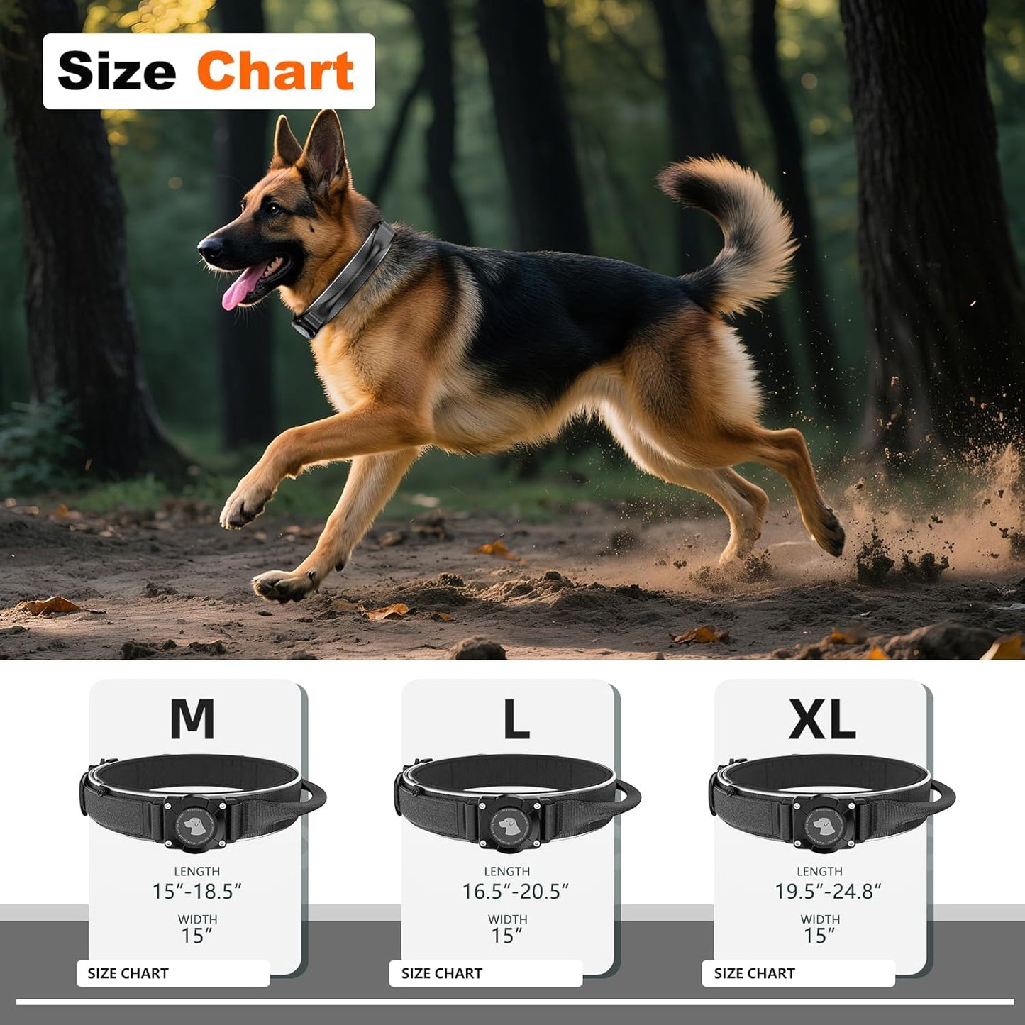 2025 New and Improved AirTag Dog Collar, Military Tactical Dog Collar with AirTag Holder - Adjustable Control Handle, Durable Metal Buckle, Comfortable GPS Dog Collars (M, Black)