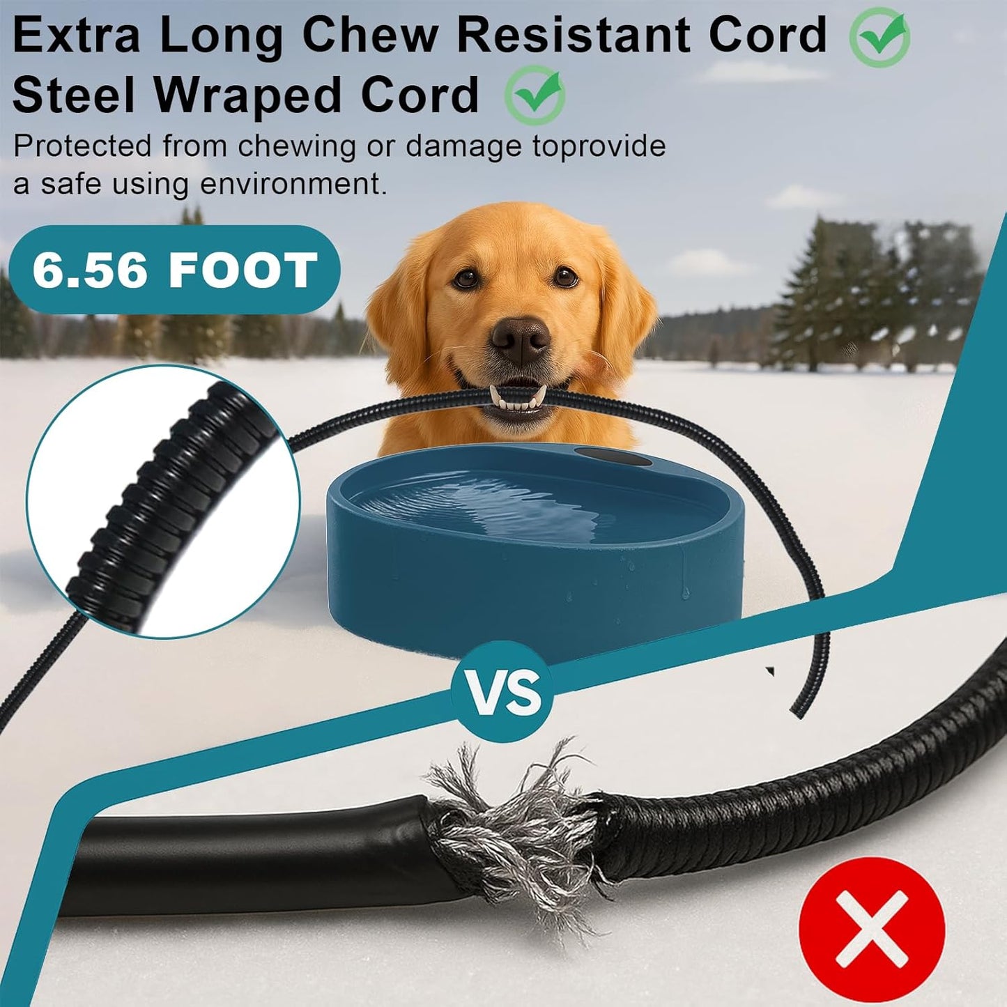 Large Heated Water Bowl for Dog & Cat, Outdoor Heated Dog Bowl with Chew Resistant Power Cord, Waterproof Heated Pet Bowl Smart Thermal-Dish in Winter for Dog Cat Chicken Birds, 125 OZ UL Certified