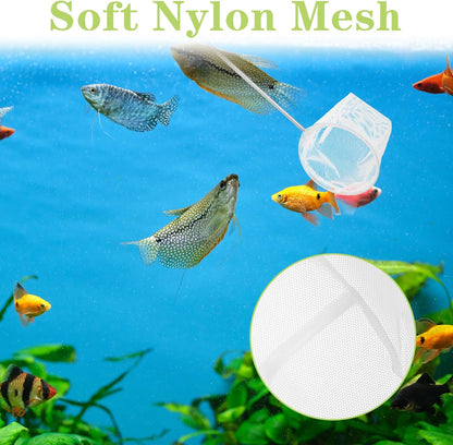 2 Pcs Extendable Aquarium Net Small Fish Net for Fish Tank Fishing Tank Nets Small with 5-16 Inch Stainless Steel Long Handle, Fine Mesh for Fishes Shrimp Pond Creek, 3In 4In