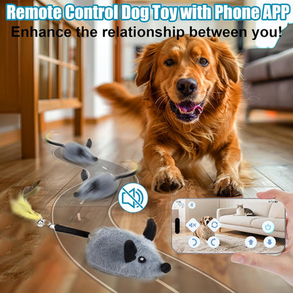 Interactive Dog Toys with Phone App, 2 Modes Remote Control Dog Toy, Dog Mouse Toy with Realistic Sound & Replacement Tails, Automatic Dog Toy for Small Medium Large Dogs, Squeaky Dog Toys Gray