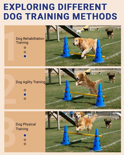 Dog Agility Course Backyard Set, Dog Agility Hurdle Cone Set with Height Adjustable Crossbar for Rehabilitation & Beginners, Dog Agility Equipment for Dog Obstacle Course - 18 Inch