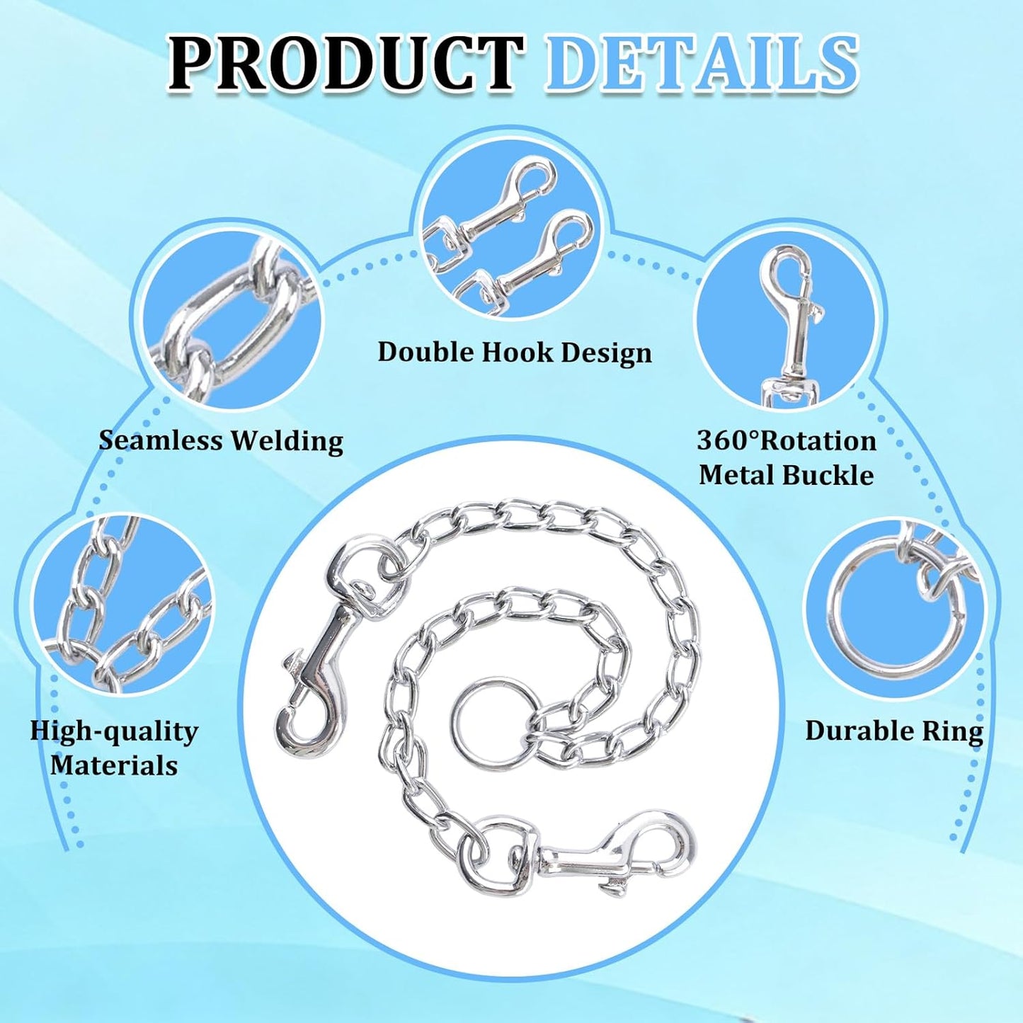 Double Dog Leash Coupler-360°Swivel,1 PCS Dog Lead Metal Chain No Tangle Walking Metal Leash with Shock Absorbing Bungee for Outdoor Walk Train Small Medium Pet(60cm/23.62in,Silver)