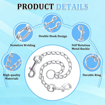 Double Dog Leash Coupler-360°Swivel,1 PCS Dog Lead Metal Chain No Tangle Walking Metal Leash with Shock Absorbing Bungee for Outdoor Walk Train Small Medium Pet(60cm/23.62in,Silver)