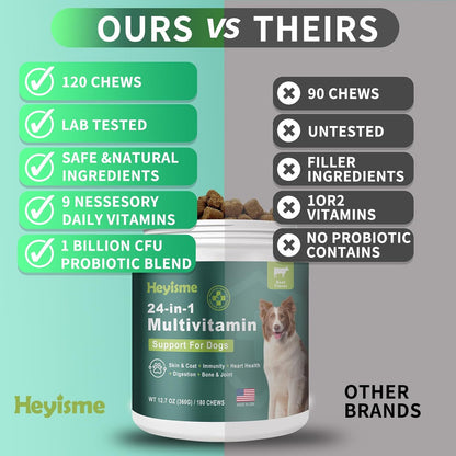 Dog Multivitamin, Glucosamine Chondroitin for Dogs, Dog Vitamins and Supplements, Probiotics, Krill Oil for Hip & Joints, Skin, Coat, Immune Health, Heart, Digestion (180 Chews, Beef)