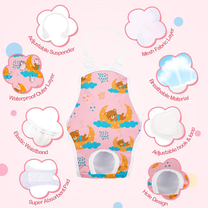 3 Pack Washable Female Dog Diapers with Adjustable Suspender, Reusable Sanitary Panties for Dogs in Heat, Leak-Proof Design for Newborn Dogs(S, Cute Animals)