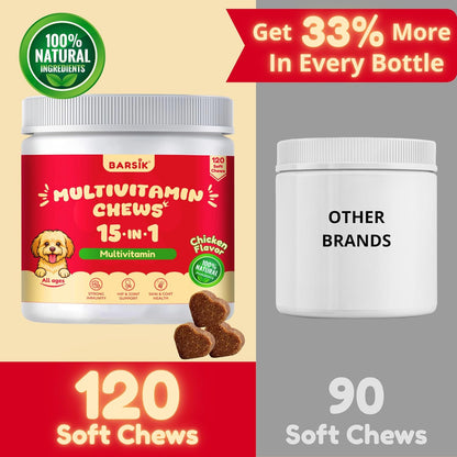 Dog Multivitamin, chewable multivitamin for Dogs, Supplements for Hip & Joints, Skin & Coat, Omega 3 Oil for Immune, Heart & Digestive Health, Senior & Puppy Multivitamin - Chicken Flavor - 120ct