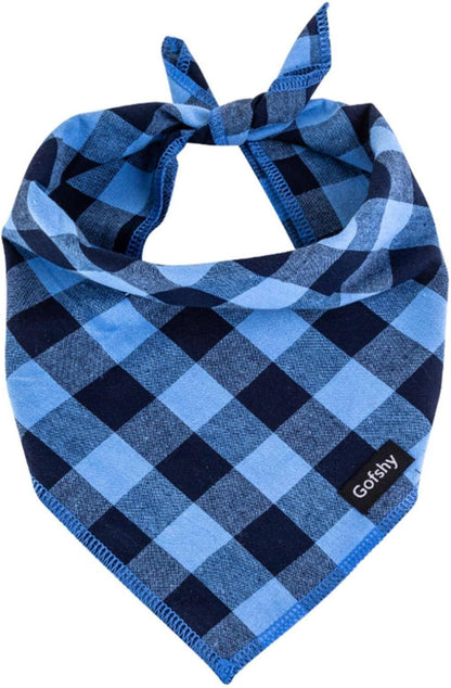 Boy Dog Bandana Large- Blue Black Dog Scarf Buffalo Plaid Printing Adjustable Bib Handkerchief Accessories for Medium Large Dogs (L)