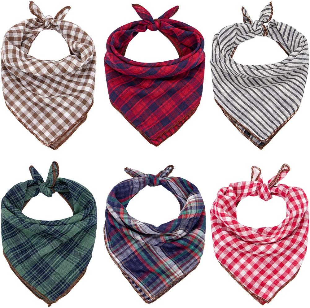 Christmas Dog Bandanas, 6PCS Plaid Holiday Dog Bandanas for Boy Girl, Washable Reversible Cotton Bibs Scarf, Adjustable Square Pet Kerchief Birthday Christmas Gift for Small to Large Dogs Puppy Cats