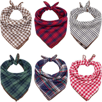 Christmas Dog Bandanas, 6PCS Plaid Holiday Dog Bandanas for Boy Girl, Washable Reversible Cotton Bibs Scarf, Adjustable Square Pet Kerchief Birthday Christmas Gift for Small to Large Dogs Puppy Cats