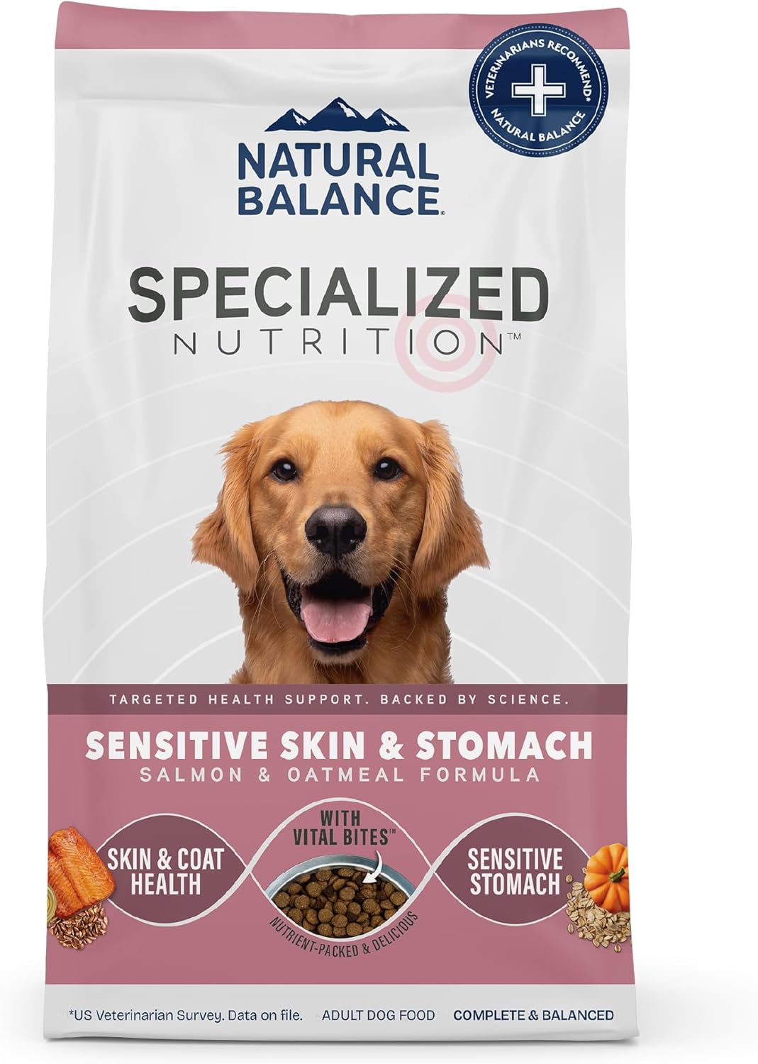 Natural Balance Specialized Nutrition Dry Dog Food with Salmon and Oatmeal for Dogs, Sensitive Skin & Stomach Dog Food, Natural Ingredients with Added Vitamins & Minerals - 22 lbs