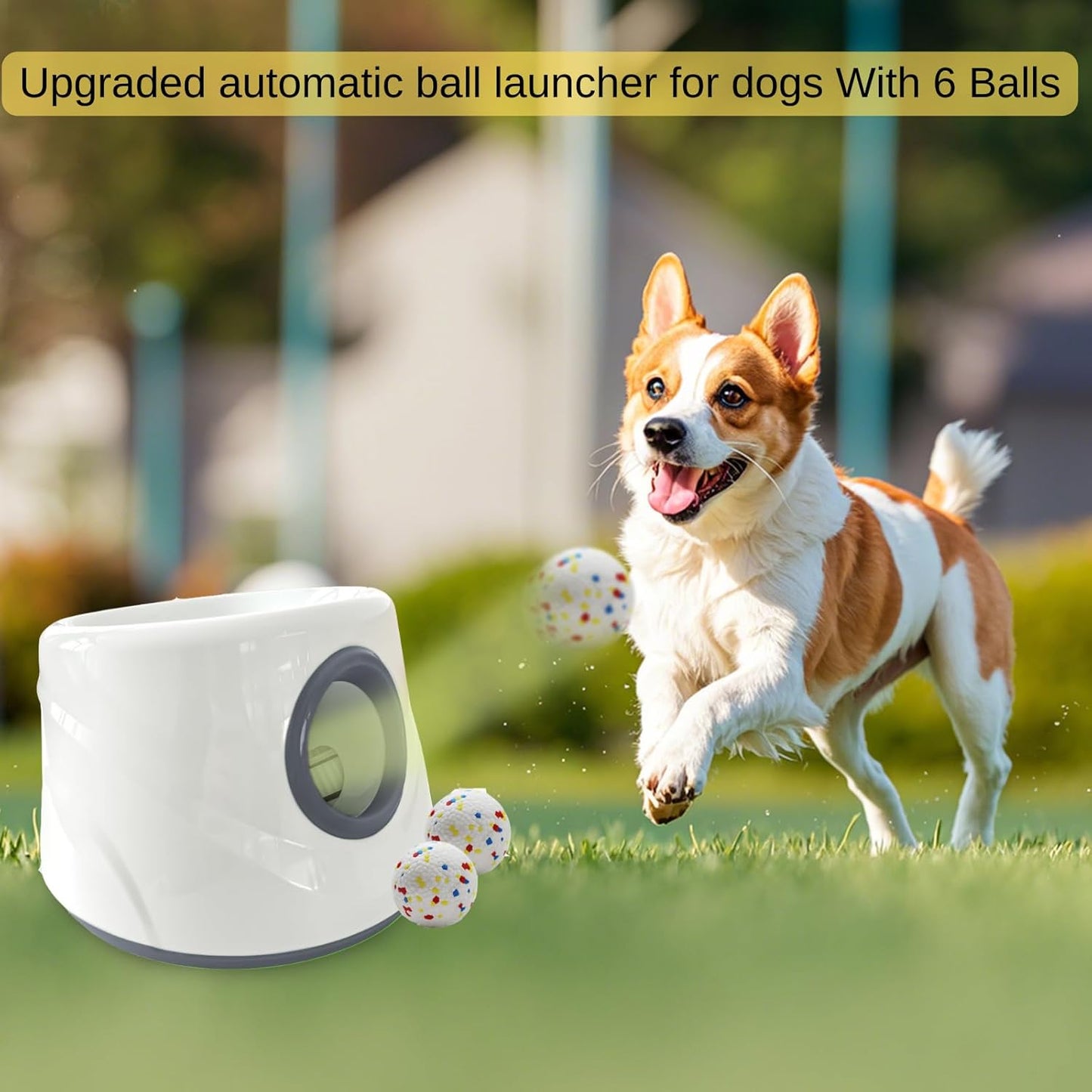 Automatic Ball Launcher for Dogs ，The Upgraded Ball Thrower Adjustable Distance 20-45ft Including 6 PCS 2.3-inch Sized Balls, Interactive Dog Toys Suitable for Small to Medium Sized Dogs