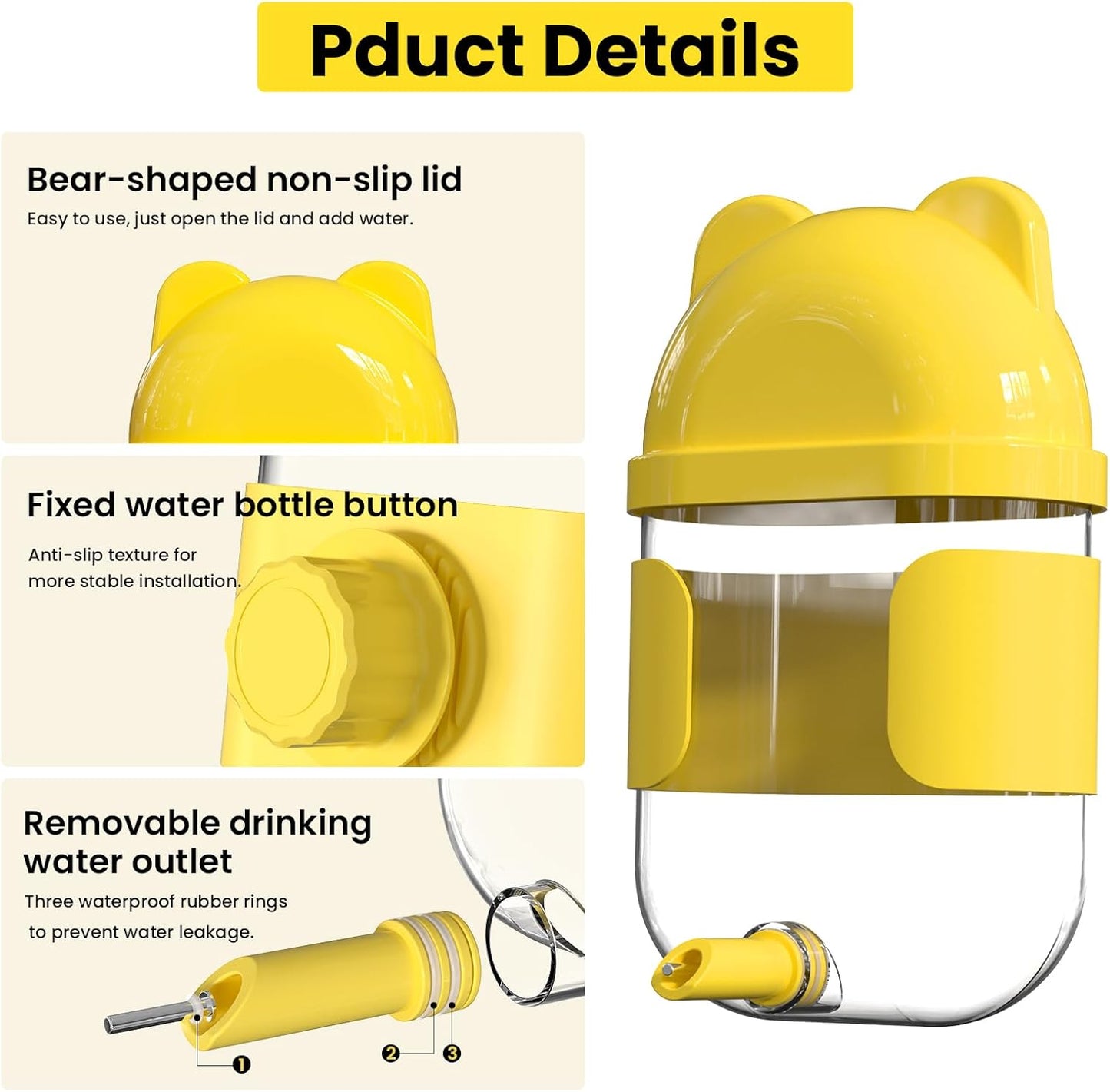 11 Fl Oz No Mess Hanging Water Dispenser,Leak-Proof Automatic Bird Water Feeder,Small Animal Water Bottle for Guinea Pigs,Chinchillas,Ferrets,Parrots,Squirrels,Rats,Bunnies (White)
