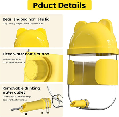 11 Fl Oz No Mess Hanging Water Dispenser,Leak-Proof Automatic Bird Water Feeder,Small Animal Water Bottle for Guinea Pigs,Chinchillas,Ferrets,Parrots,Squirrels,Rats,Bunnies (White)