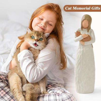 Cuayaes Cat Memorial Gifts, Orange Cat Figurines Loss of Cat Sympathy Gift for Cat Mom, Friendship Guardian Angel Statue Cat Remembrance Gifts for Women Cat Lovers