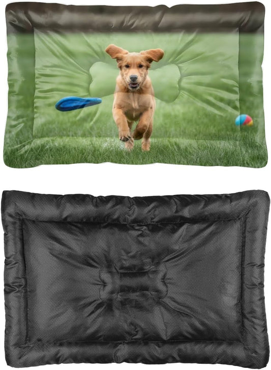 Golden Retriever Cute Indoor Dog Bed Washable Crate Mat Pad for Dog Crate Washable Bed for Dogs Non-Slip Chew Resistant Kennel Beds Crates Medium Comfort Mat Pet Paw Cushion Indoor Outdoor 24X18 Inch