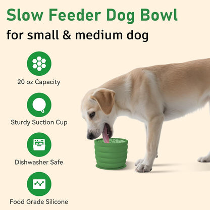 Silicone Slow Feeder Dog Bowl Frozen Dog Treat Holder for Puppy Small & Medium Dogs 20oz Capacity
