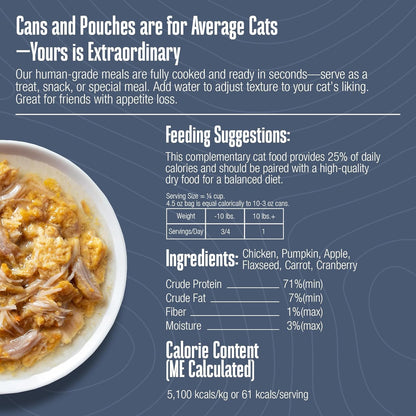 Whole Life Cat Freeze Dried Cat Food - Human-Grade Wet Food Toppers, Single Ingredient Snack & Lickable Treats, Instantly Hydrating Natural Broth Just Add Water, Made in USA - Shredded Chicken, 4.5 Oz