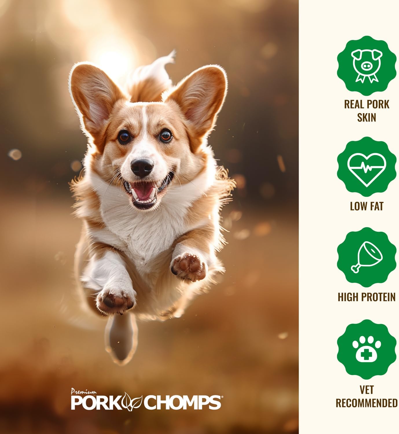 Pork Chomps Roasted Pork Skin Dog Chews, Ear Shapes, 10 Count