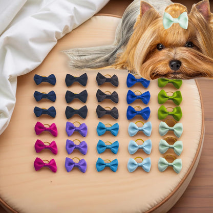 60 PCS Puppy Dog Bows with Rubber Bands Cute Small Hair Accessories Bow Pet Grooming (20 Colors x 3)