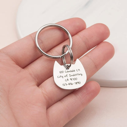 Anavia Cat Head & Fish Shape Pet ID Tags, Personalized Funny Icon Design Cat Name Tag, Customized Gold Plated Glossy Stainless Steel Black Rainbow Cat Dog Collar Tag (Small, Cat Head Shape, Silver)