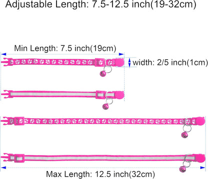 2 Pack Breakaway Cat Collars with Bells, Reflective Design and Claw Print Design, Safety Buckle, Adjustable 7.5-12.5 Inches for Kittens & Cats (Rose)