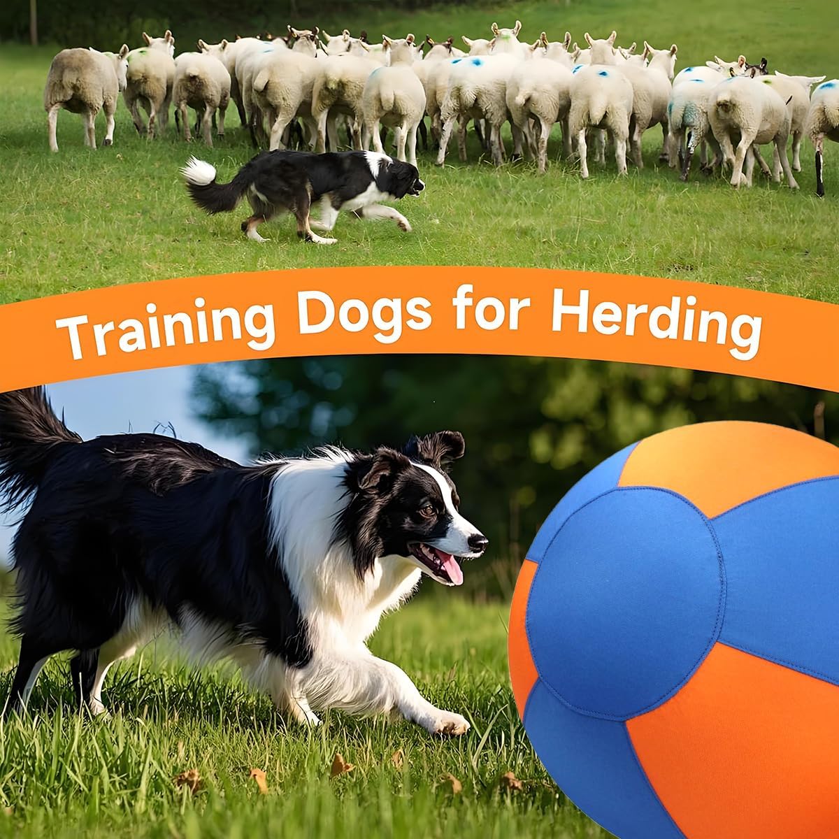 18" Herding Ball for Dogs | Jolly Ball for Horses & Large Dogs | Dog Agility Equipment | Interactive Dog Ball with Cover & Hand Pump (Orange&Blue)