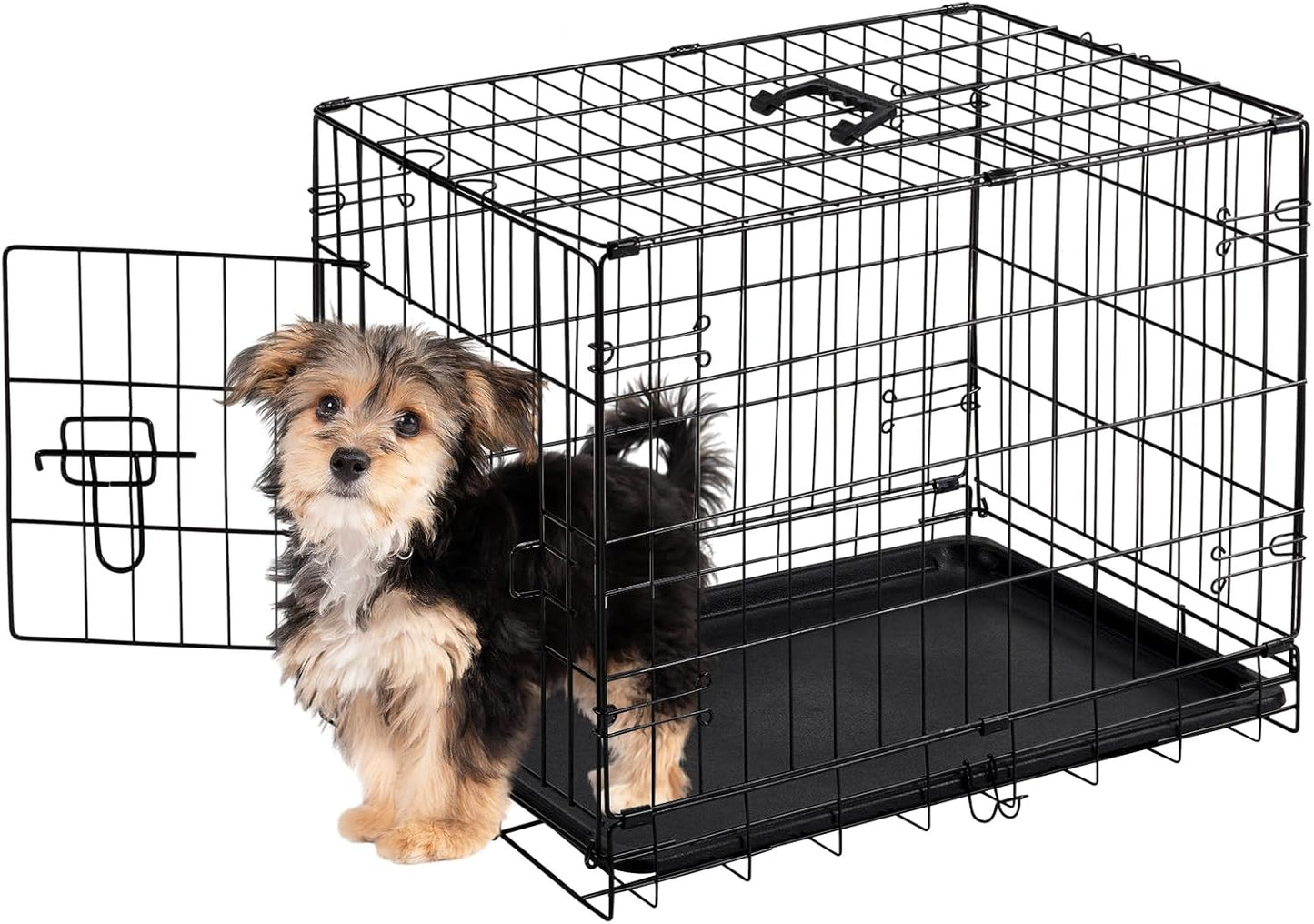 Sweetcrispy 24-Inch Single-Door Dog Crate–Durable Metal Pet Kennel with Secure Lock, Foldable Design, Removable Tray for Easy Cleaning, Portable Puppy Cage for Small Dogs, Ideal for Training & Travel